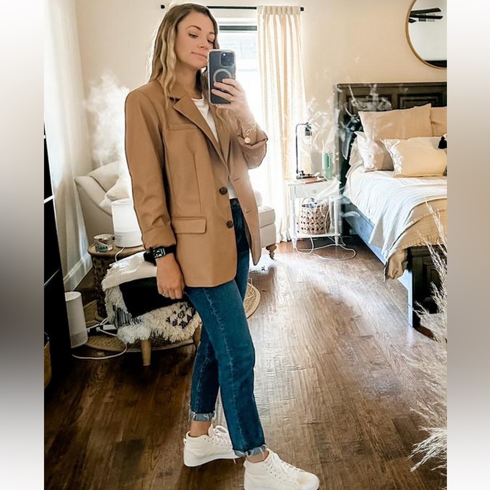 Faux leather tan blazer